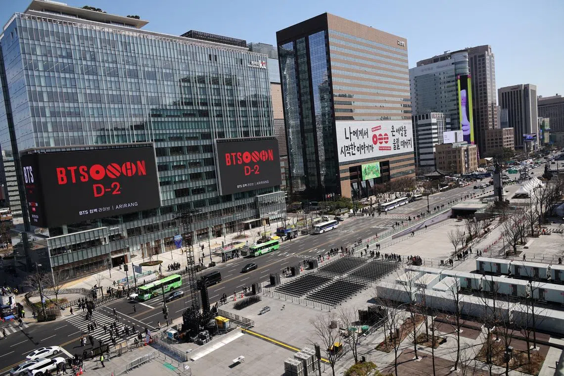 The Gwanghwamun Square that will be used for "BTS The Comeback Live Arirang" concert in central Seoul, South Korea, March 19, 2026. REUTERS/Kim Hong-Ji