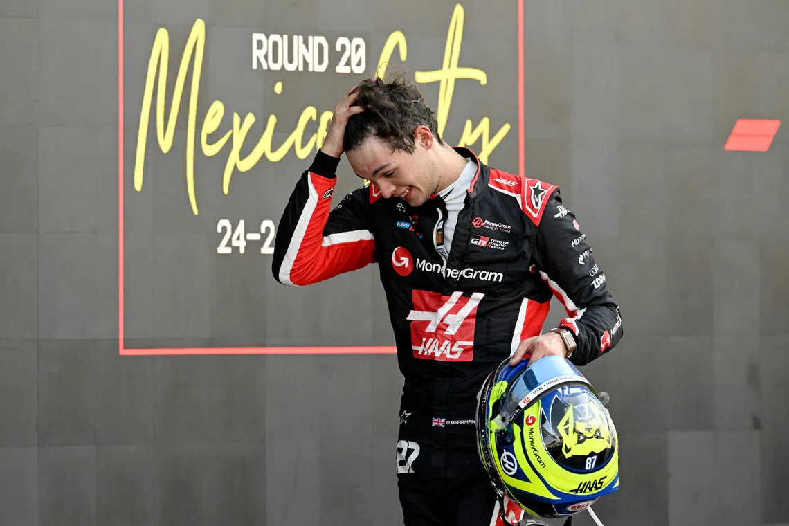 Formula One F1 - Mexico City Grand Prix - Autodromo Hermanos Rodriguez, Mexico City, Mexico - October 26, 2025 Fourth placed Haas' Oliver Bearman after the Mexico City Grand Prix Pool via REUTERS/Alfredo Estrella