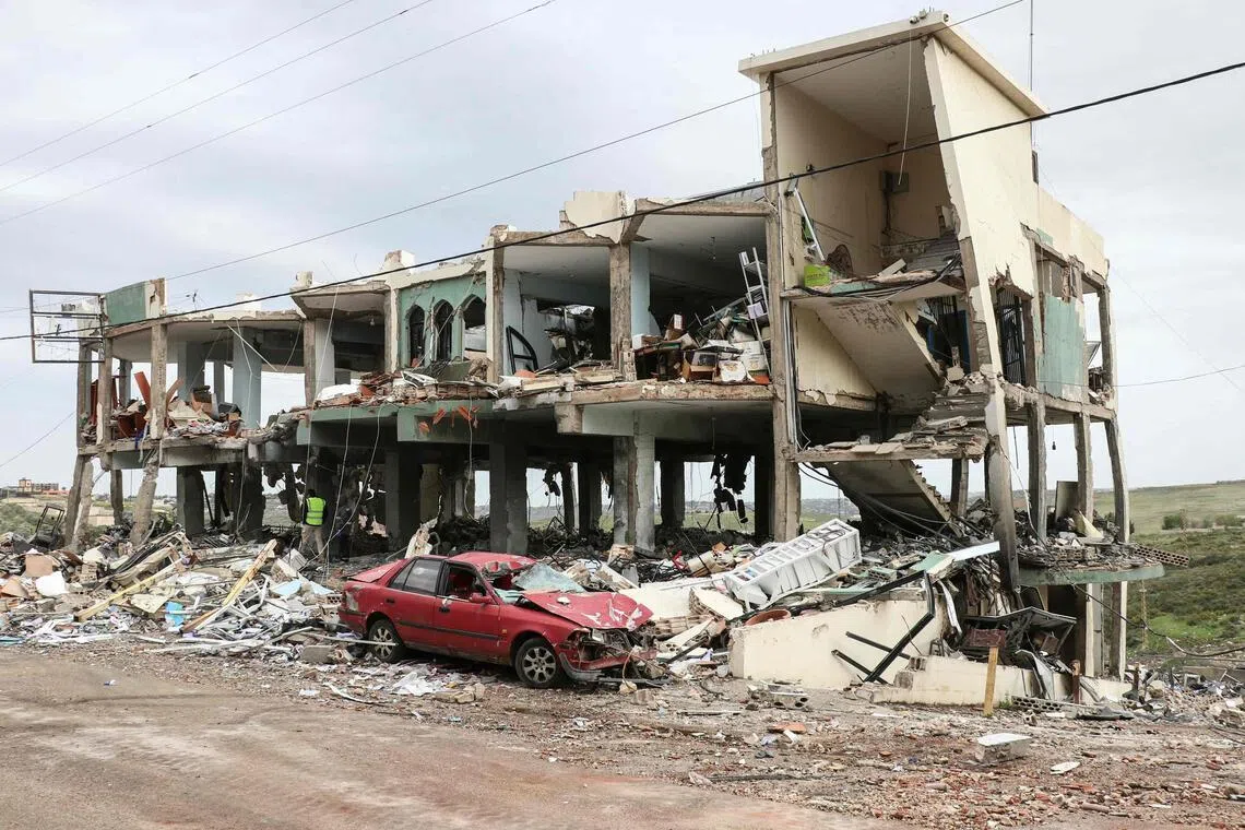 A healthcare centre destroyed by an Israeli air strike in the southern Lebanese town of Burj Qalawiya, on March 14.