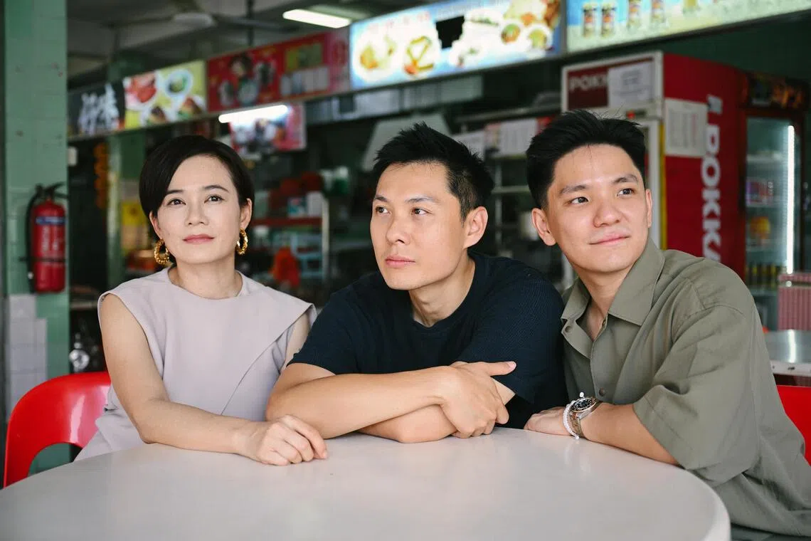 (From left) Yeo Yann Yann, Anthony Chen and Koh Jia Ler from the film We Are All Strangers at Tong Bee coffeeshop on Aug 4.
