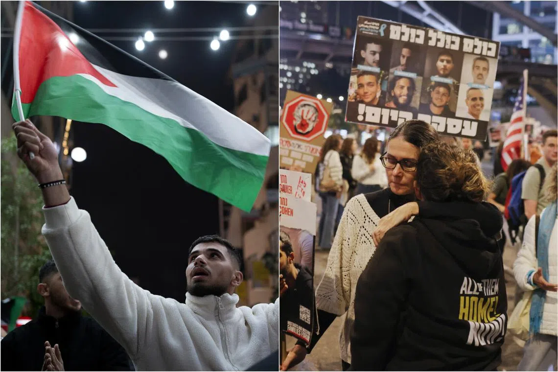 Palestinians celebrated in streets across Israeli-besieged Gaza and families of Israeli hostages and their friends celebrated the deal in the streets of Tel Aviv.