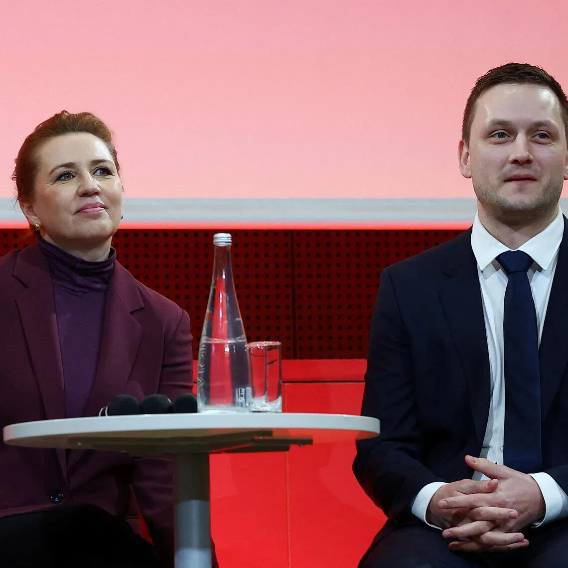 Denmark's Prime Minister Mette Frederiksen and Greenland's Prime Minister Jens-Frederik Nielsen take part in a conference at Sciences Po university in Paris, France, on Jan 28. 