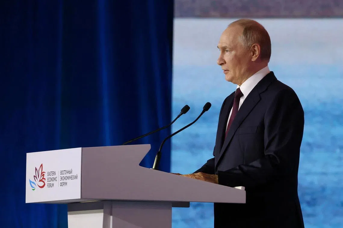 Russia's President Vladimir Putin delivers a speech during a plenary session of Eastern Economic Forum in Vladivostok, Russia, September 5, 2025. Sputnik/Alexander Kazakov/Pool via REUTERS