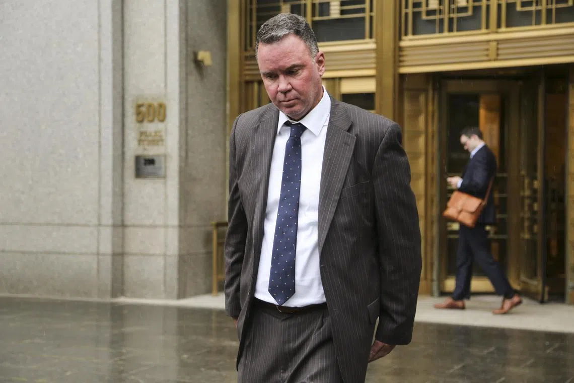 Timothy Shea leaving a Federal District Court in Manhattan on June 1, 2022. He was convicted of conspiring to defraud people who donated money to build the kind of border wall championed by former President Donald Trump.