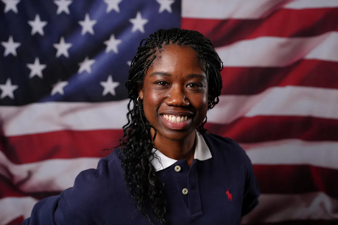 Milan-Cortina D'Ampezzo 2026 Winter Olympic Games - U.S. Speedskating team (Long Track) Erin Jackson poses for a photograph at the Team USA Media Summit in Manhattan in New York City, U.S., October 29, 2025. REUTERS/Adam Gray