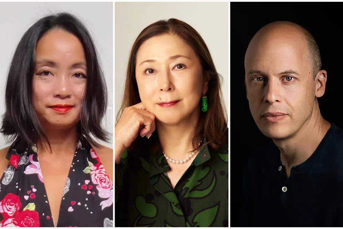 (From left) Authors Meihan Boey, Natsuo Kirino, and Lev Grossman.