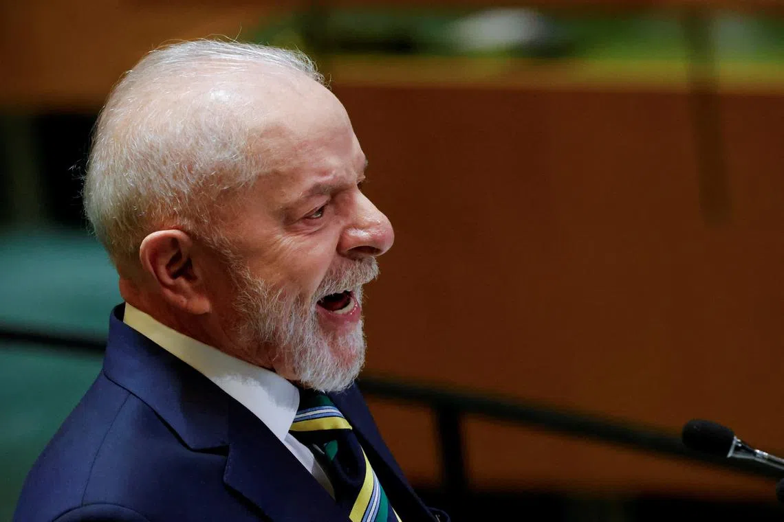 FILE PHOTO: Brazil's President Luiz Inacio Lula da Silva reacts during the 79th United Nations General Assembly at U.N. headquarters in New York, U.S., September 24, 2024.  REUTERS/Brendan McDermid/File Photo