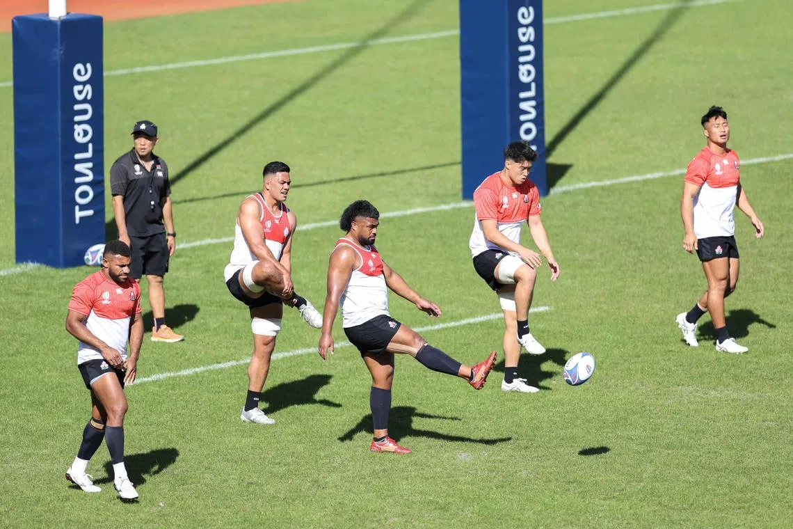 Japan's players during a training session at the Ernest-Wallon stadium in Toulouse, south-western France.