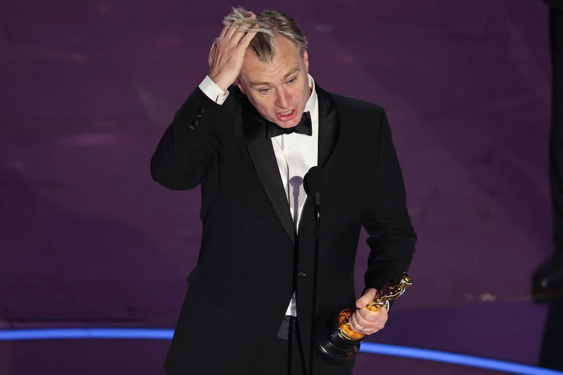 Christopher Nolan wins the Oscar for Best Director for "Oppenheimer" during the Oscars show at the 96th Academy Awards in Hollywood, Los Angeles, California, U.S., March 10, 2024. REUTERS/Mike Blake