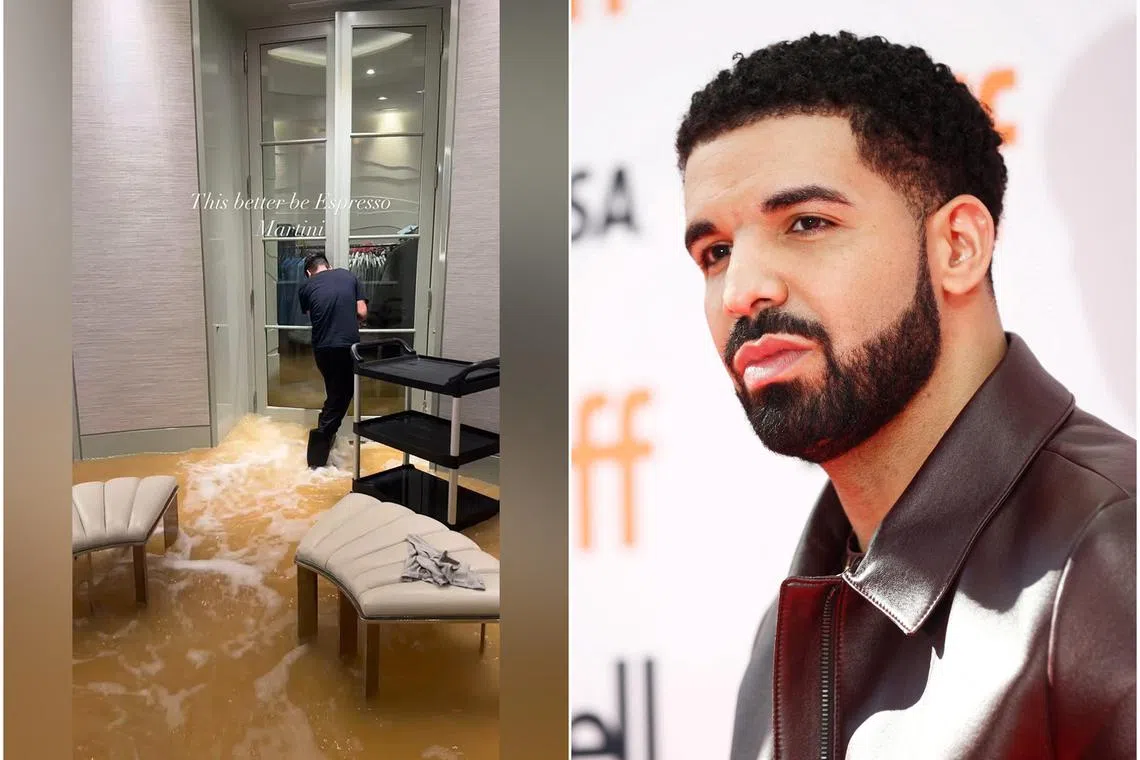 37-year-old Canadian rapper Drake shared on Instagram Stories late on July 16 a video clip of brownish water gushing into his mansion.