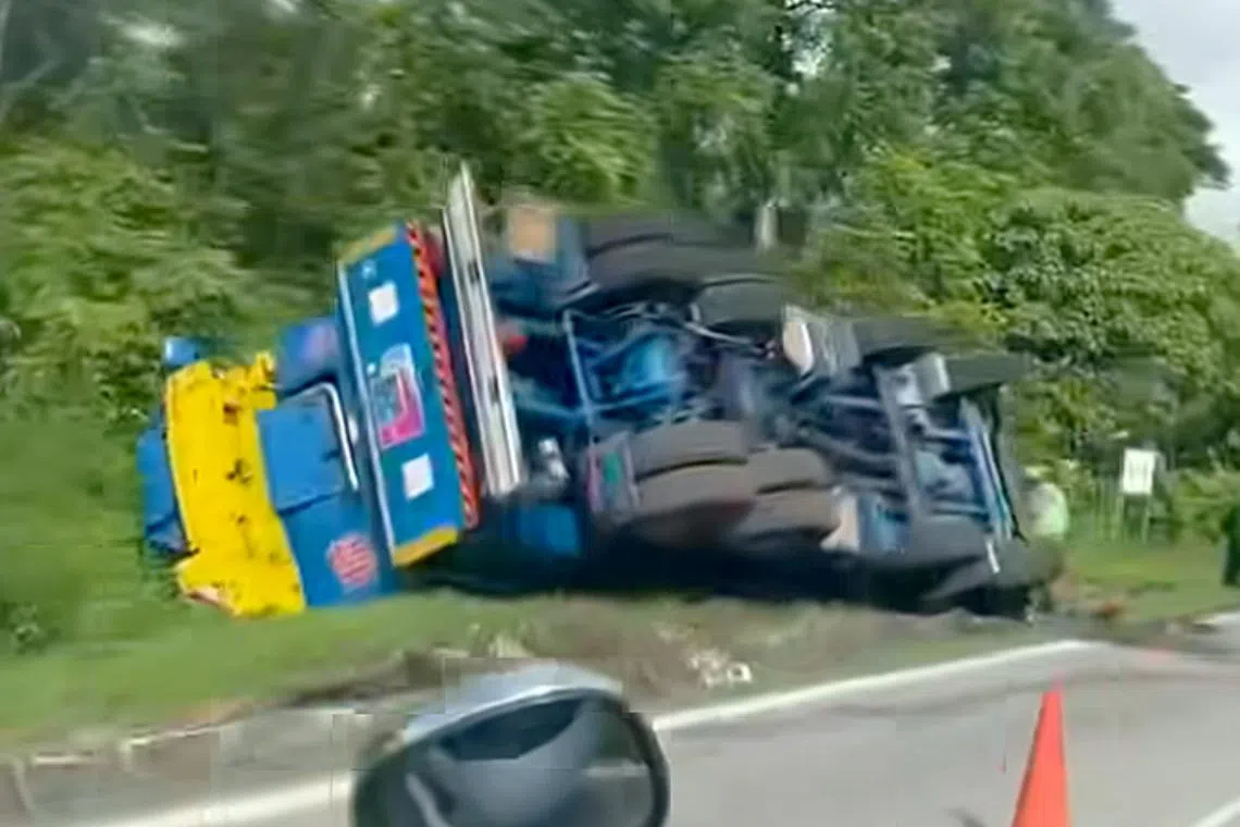 The accident involved a truck, which was believed to have skidded along Neo Tiew Road towards Lim Chu Kang Road at 6.50am.