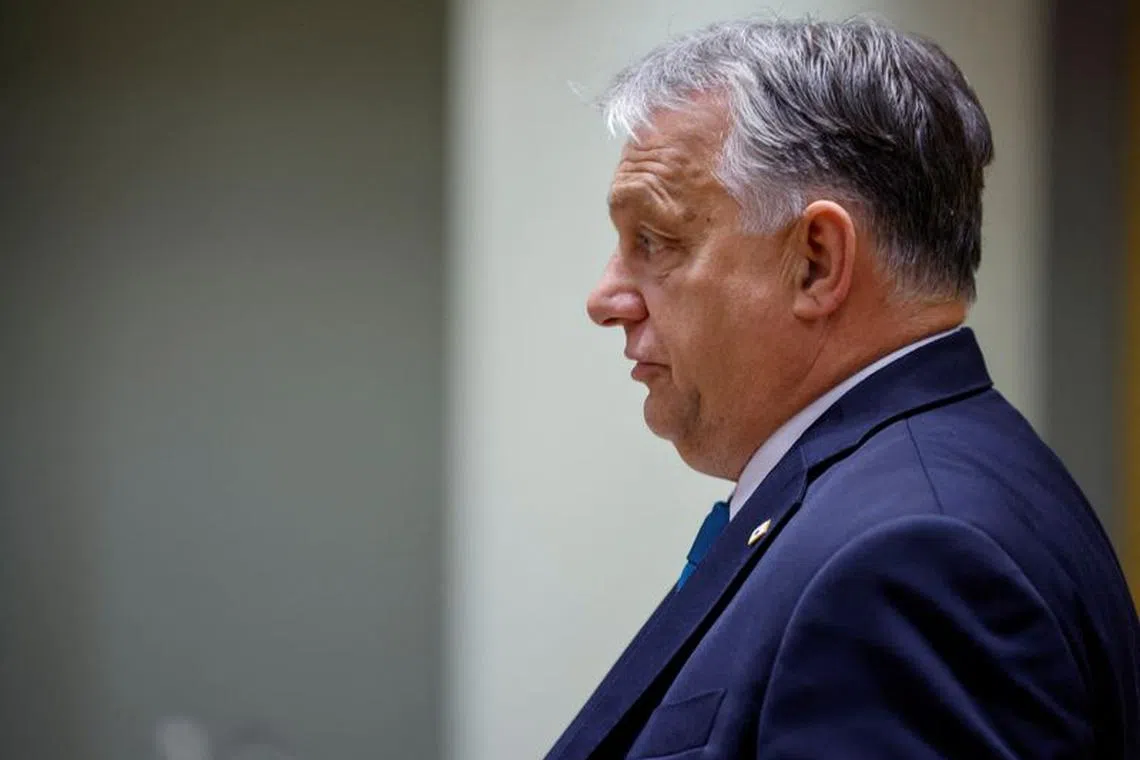 FILE PHOTO: Hungarian Prime Minister Viktor Orban looks on as he attends a European Union leaders summit in Brussels, Belgium October 27, 2023. REUTERS/Johanna Geron/File Photo