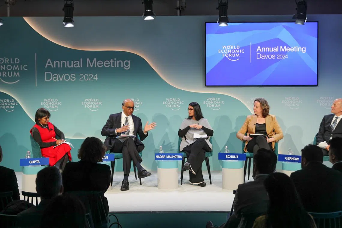 President Tharman Shanmugaratnam (second from left) during the Out of Balance with Water Session at the World Economic Forum in Davos, Switzerland, on Jan 17.