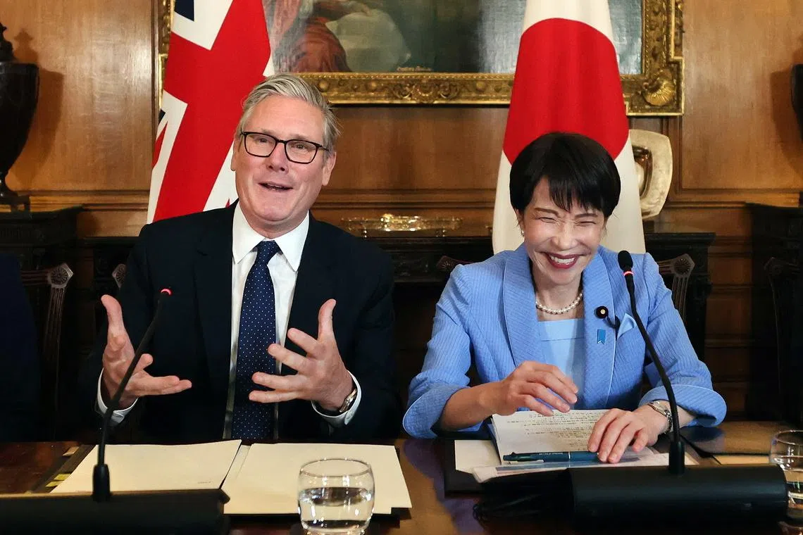 British Prime Minister Keir Starmer meeting his Japanese counterpart Sanae Takaichi in London on June 14.