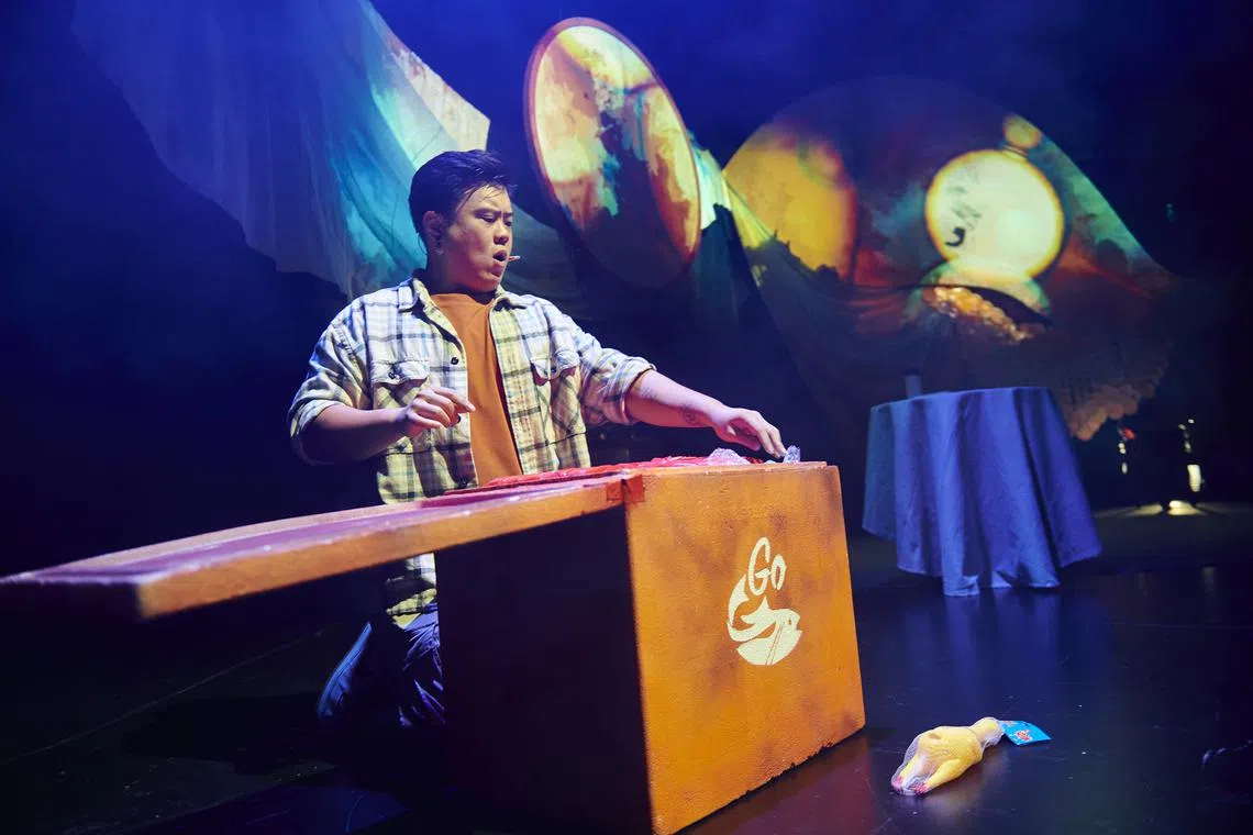 Throughout Extinction Feast, a fantastic Andrew Marko narrates, sings, sobs and raps. He is Jeff, who has run his family's seafood restaurant into the ground. 
Credit: The Theatre Practice