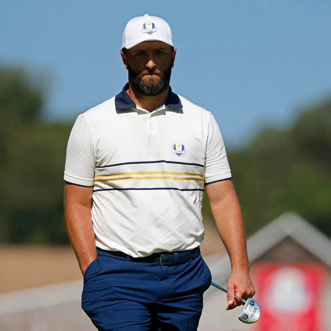Golf - The 2025 Ryder Cup - Bethpage Black Golf Course, Farmingdale, New York, United States - September 28, 2025 Team Europe's Jon Rahm on the 3rd hole during the singles IMAGN IMAGES via Reuters/Peter Casey