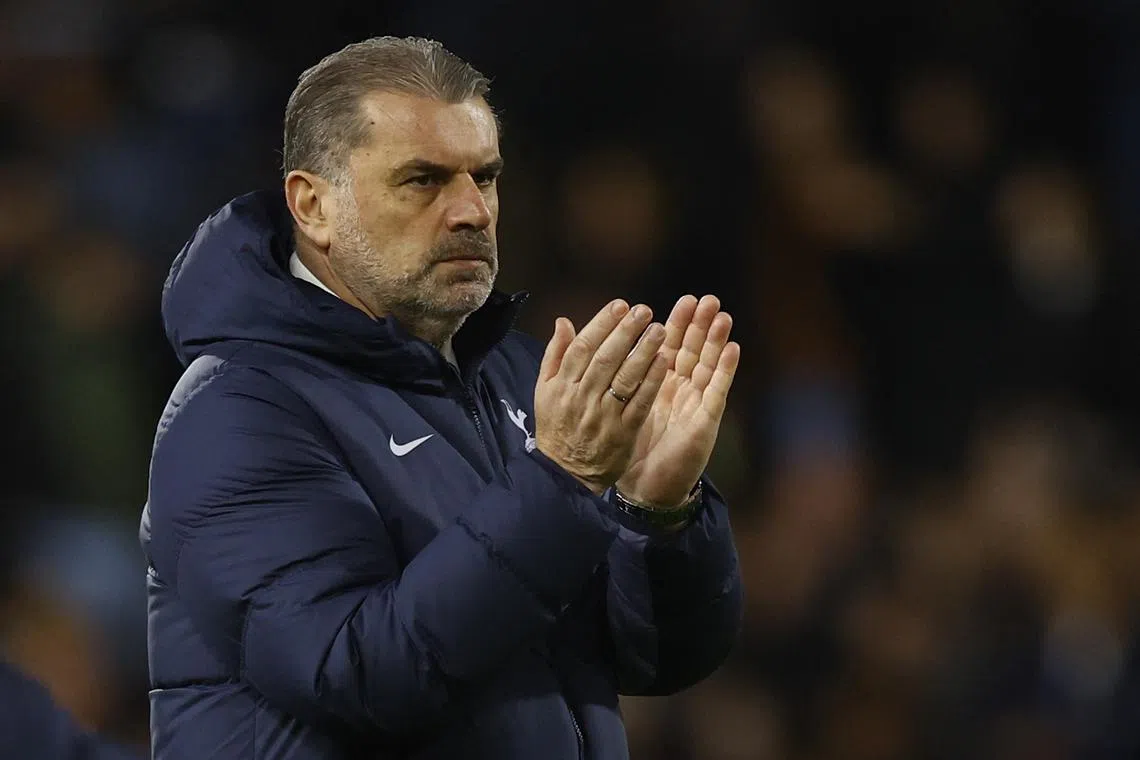Soccer Football - Premier League - Fulham v Tottenham Hotspur - Craven Cottage, London, Britain - March 16, 2024 Tottenham Hotspur manager Ange Postecoglou applauds fans after the match Action Images via Reuters/Peter Cziborra