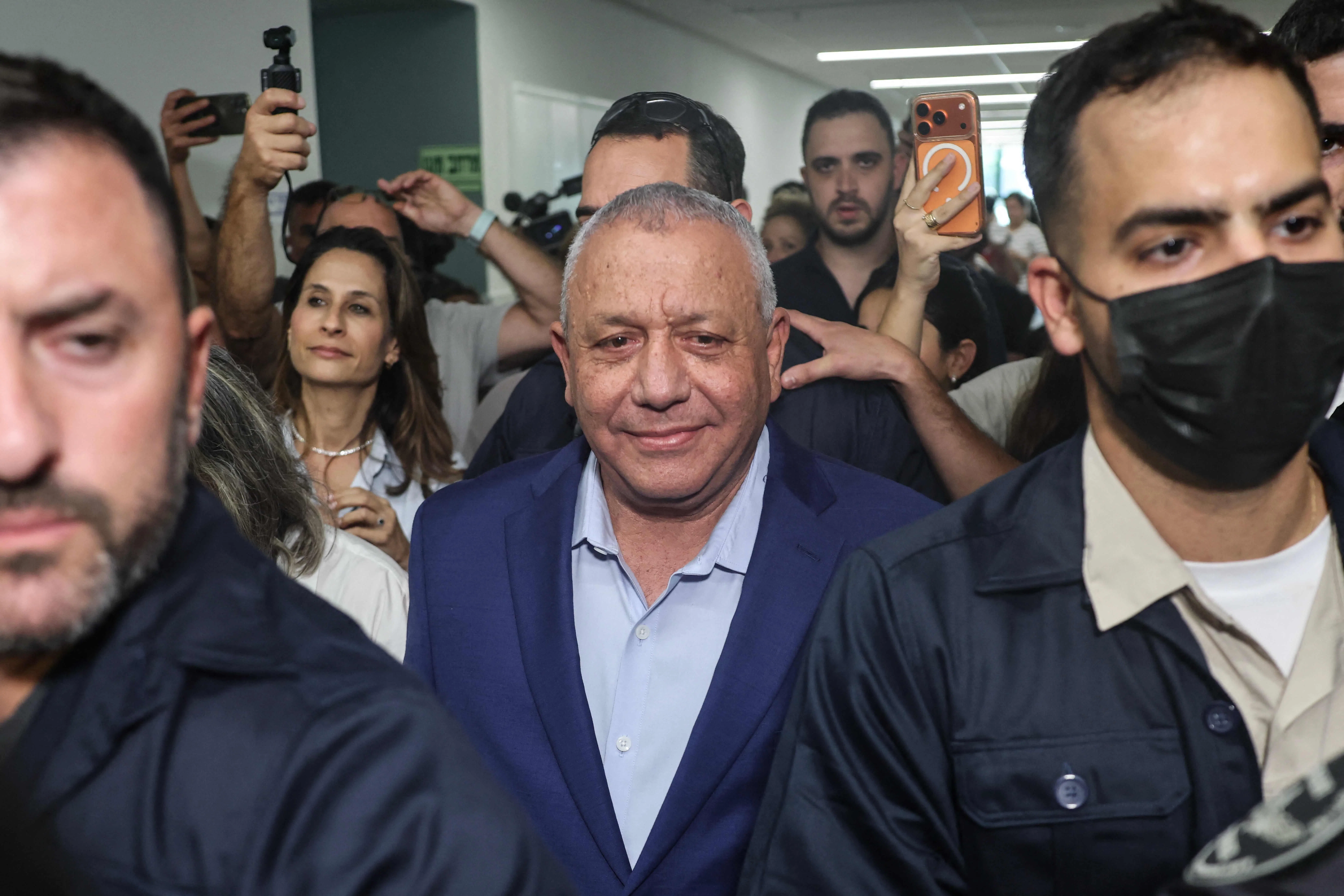 Former military chief and Netanyahu rival Gadi Eisenkot leaving a polling station in Herzliya, after voting on Oct 27.