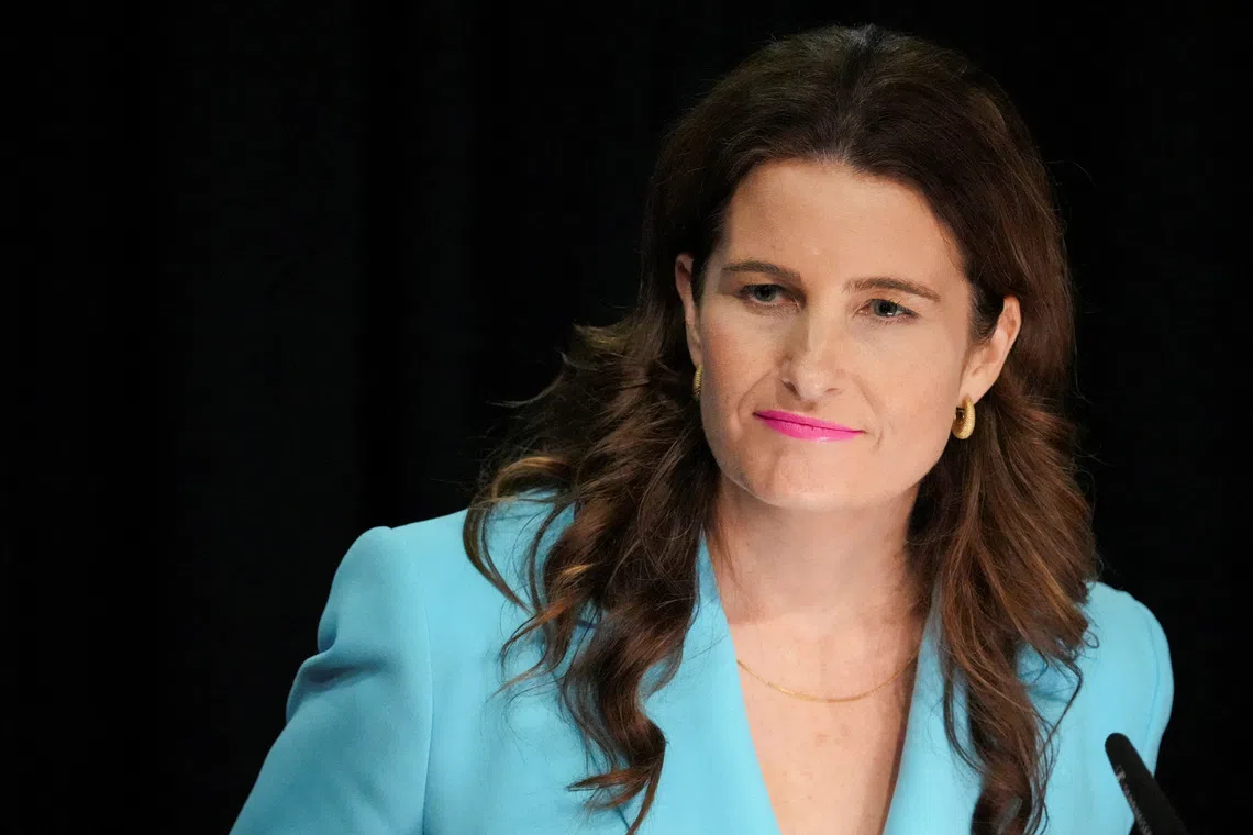 FILE PHOTO: Nicola Willis, New Zealand's Finance Minister, looks on during an announcement at the parliament, in Wellington, New Zealand, September 24, 2025. REUTERS/Marty Melville/File Photo