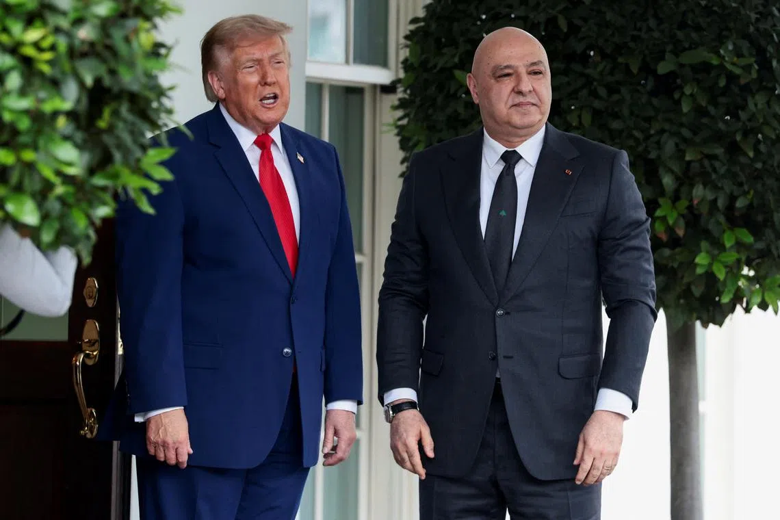 U.S.President Donald Trump welcomes Lebanese President Joseph Aoun to the White House in Washington, D.C., U.S., July 21, 2026. REUTERS/Evelyn Hockstein