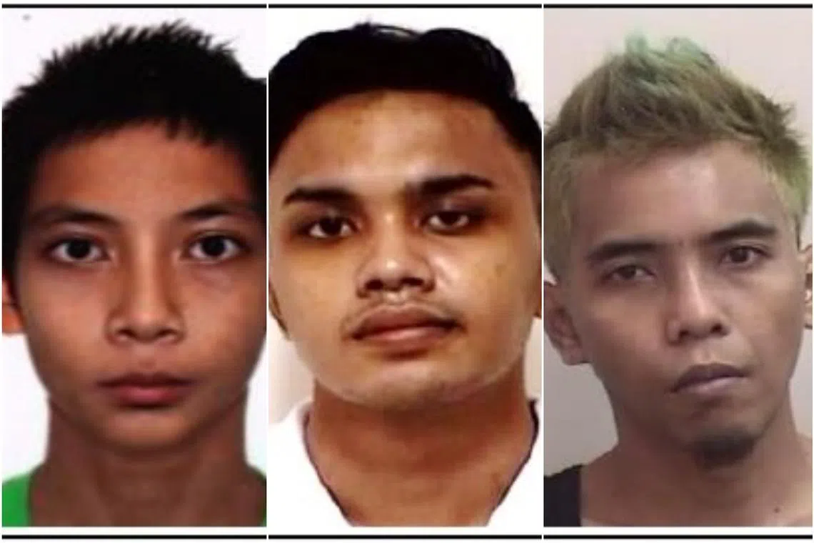 The police are appealing for information on the whereabouts of (from left) Mohamad Aliff Mohd, Syed Muhammad Nazmi Syed Abdullah, and Muhammad Rizal Senin. 