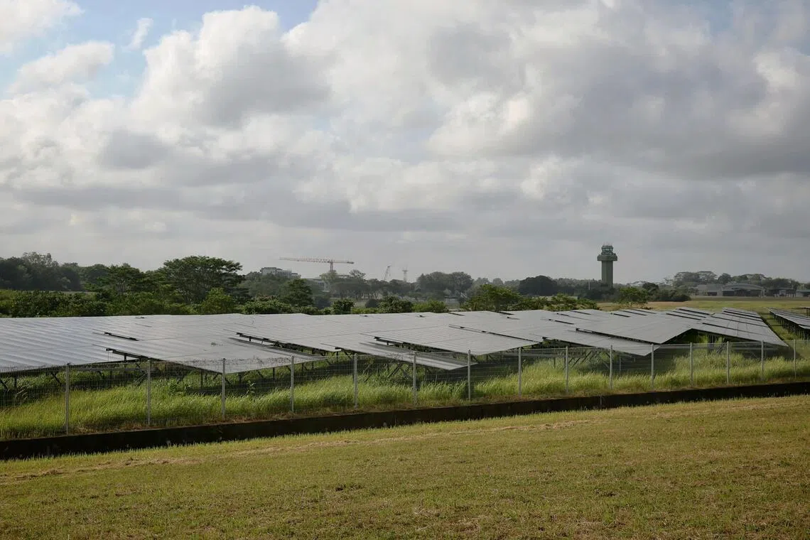 The solar farm in Sembawang Air Base currently generates 13.5 megawatt peak of energy. Once solar panels have been installed on roofs in the air base, it will generate 18MWp.