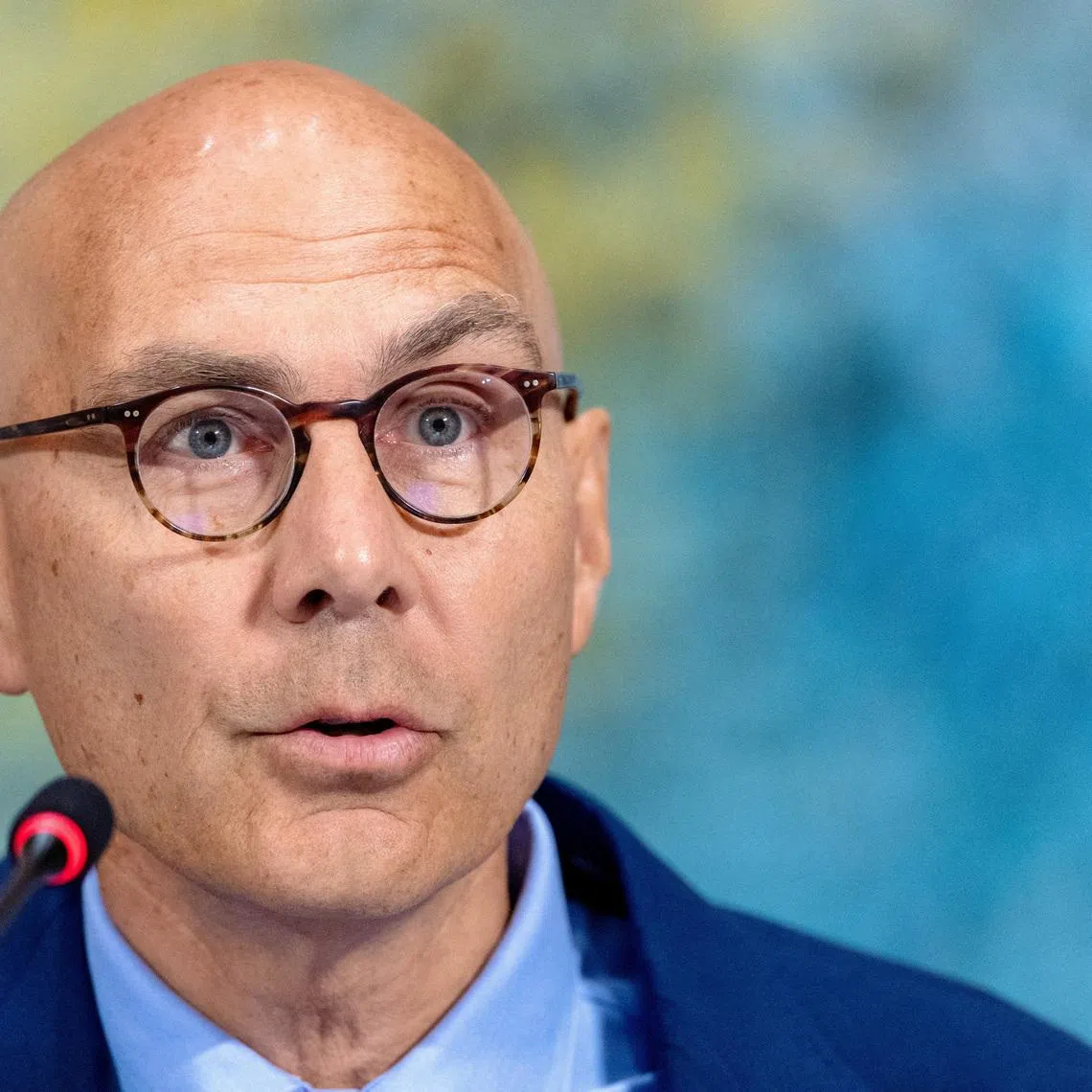 FILE PHOTO: Volker Turk, United Nations High Commissioner for Human Rights, speaks at the Human Rights Council at the UN European headquarters in Geneva, Switzerland, September 8, 2025. REUTERS/Denis Balibouse/File Photo