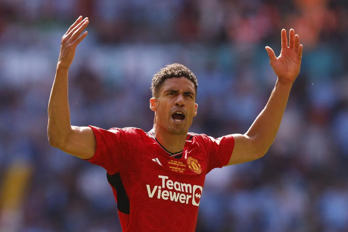Soccer Football - FA Cup - Final - Manchester City v Manchester United - Wembley Stadium, London, Britain - May 25, 2024 Manchester United's Raphael Varane reacts at half time Action Images via Reuters/Andrew Couldridge/ File Photo