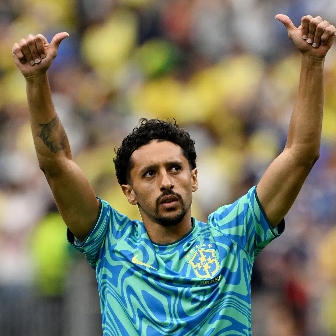 FILE PHOTO: Soccer Football - FIFA World Cup 2026 - Round of 32 - Brazil v Japan - Houston Stadium, Houston, Texas, U.S. - June 29, 2026 Brazil's Marquinhos during the warm up before the match REUTERS/Annegret Hilse/File Photo