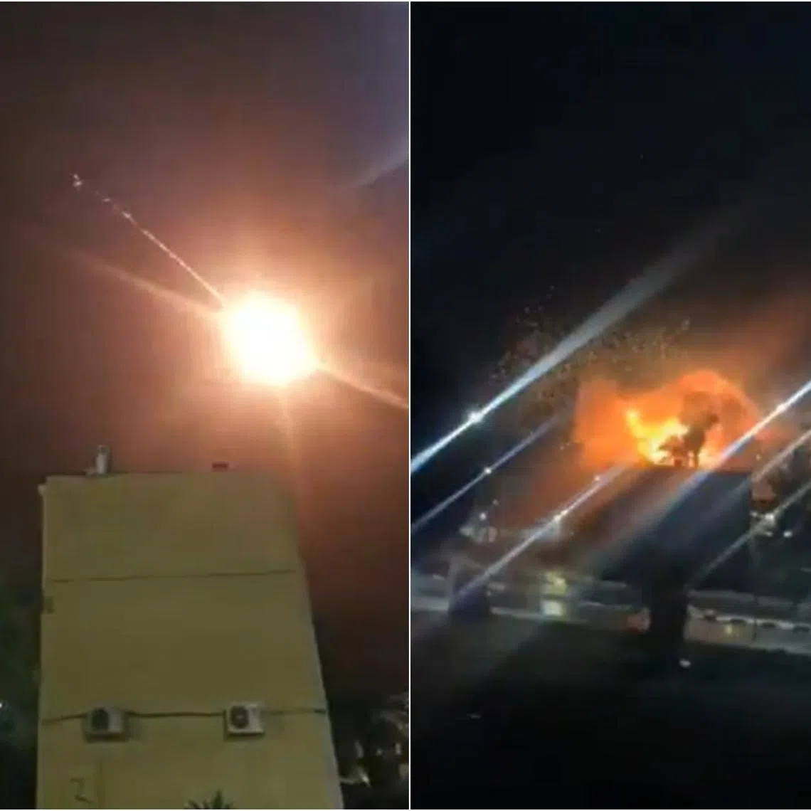 Screenshots from online videos that are said to show the missile attack on Dimona, Israel. 