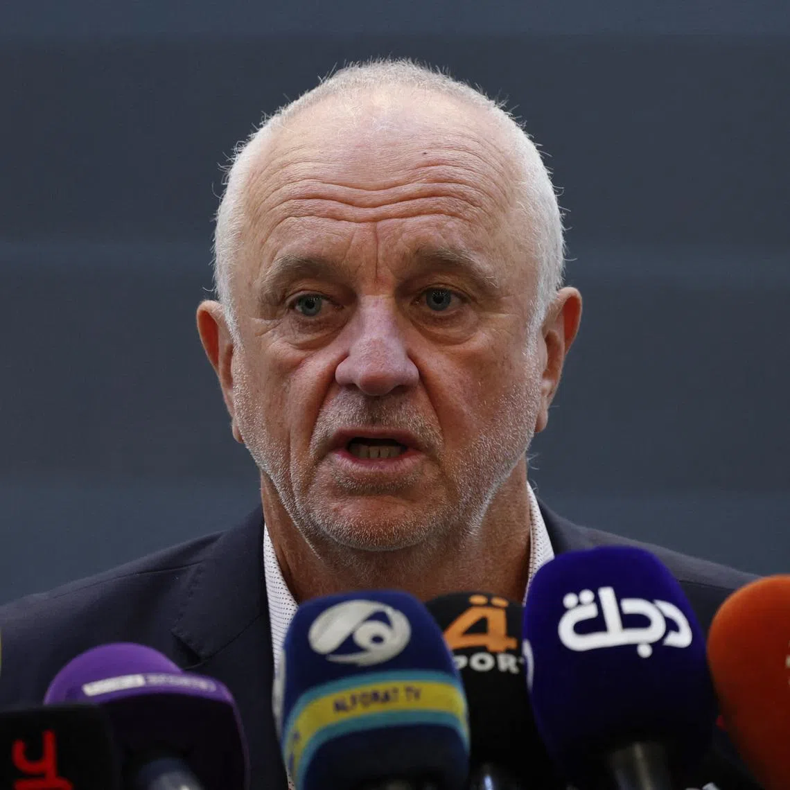 Soccer Football - Iraq Press Conference - Iraqi Football Association, Baghdad, Iraq - May 16, 2026 Iraq head coach Graham Arnold during the press conference REUTERS/Thaier Al-Sudani