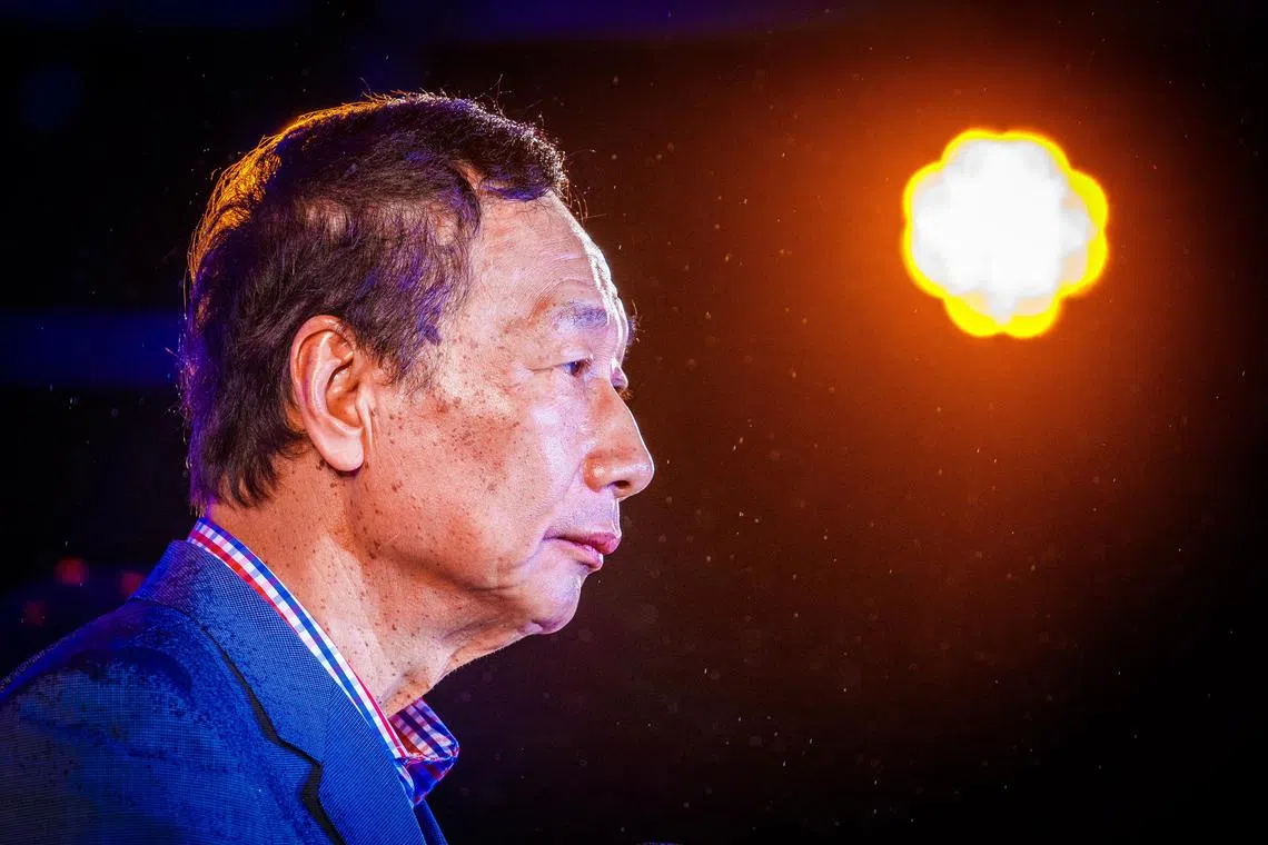 epa10824806 (FILE) - Foxconn founder Terry Gou speaks to a rally in New Taipei city, Taiwan, 12 May 2023 (reissued 28 August 2023). On 28 August 2023, the Foxconn founder announced his intention to run in the Taiwan 2024 presidential election as an independent candidate.  EPA-EFE/RITCHIE B. TONGO