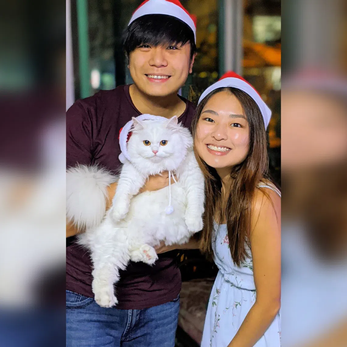 Kong Man Jing, also known as Biogirl MJ, with Raye Ng, her husband and co-founder of science and eco-focused educational media platform Just Keep Thinking, and Qwerty, their seven-year-old Persian fur kid.