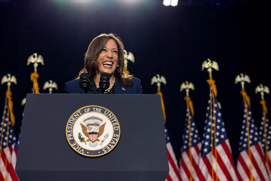 In recent speeches on economics, the backdrop behind Ms Kamala Harris has displayed a more elegant phrase: “freedom to thrive”.