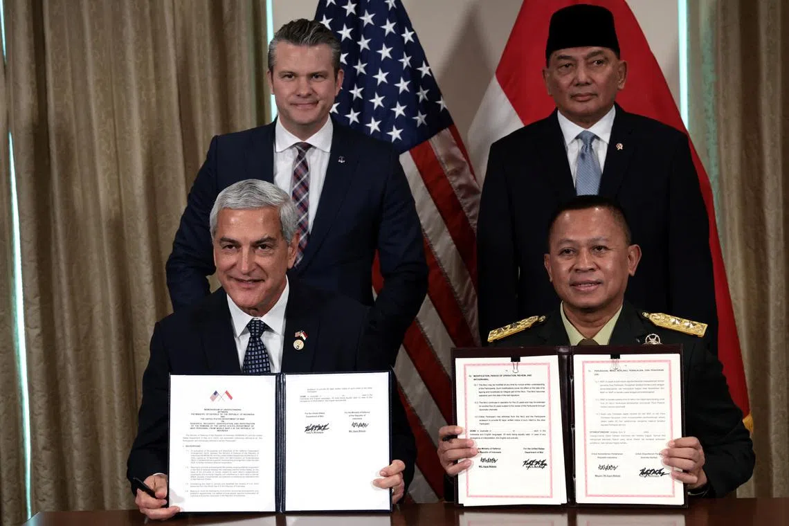 US Defence Secretary Pete Hegseth and Indonesia's Defense Minister Sjafrie Sjamsoeddin signed a Memorandum of Understanding at the Pentagon on April 13.