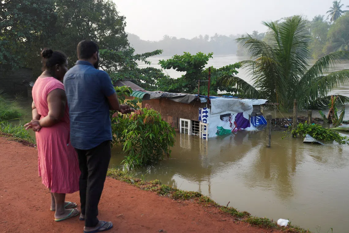 A house partially submerged in flood water, following Cyclone Ditwah in Peliyagoda, Sri Lanka, on Dec 1.