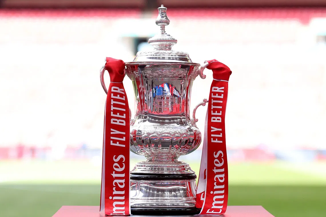 Soccer Football - FA Community Shield - Crystal Palace v Liverpool - Wembley Stadium, London, Britain - August 10, 2025 General view of the FA Cup trophy on display inside the stadium before the match REUTERS/Toby Melville