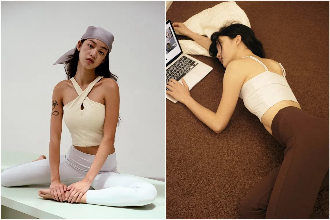 Rise Rise Cross Front Bra (left) and activewear.