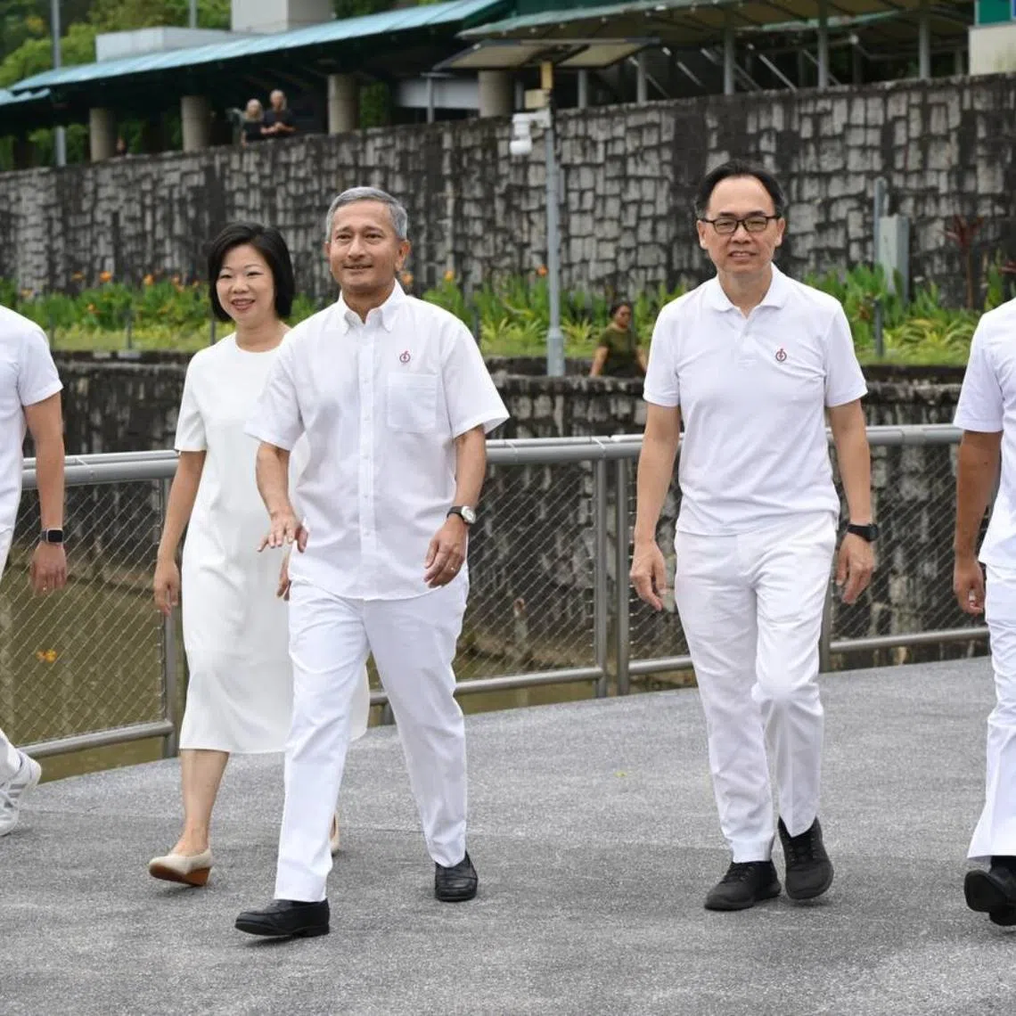 Bukit Panjang SMC MP Liang Eng Hwa (second from right) and Holland-Bukit Timah GRC MPs (from left) Mr Edward Chia, Ms Sim Ann, Dr Vivian Balakrishnan and Mr Christopher de Souza on April 15.