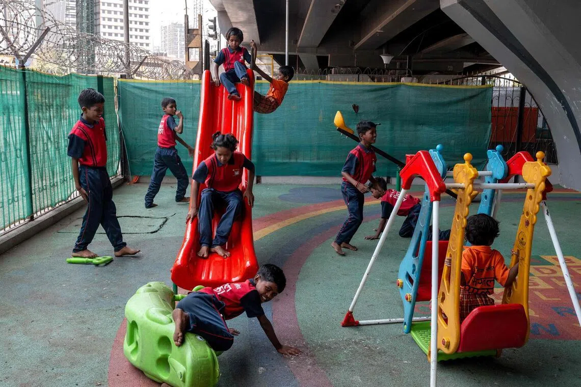 Children in a play area at the school in Mumbai on May 18. 