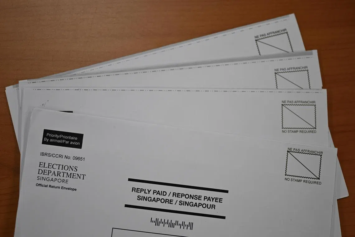 A specimen copy of a postal ballot paper/return envelope