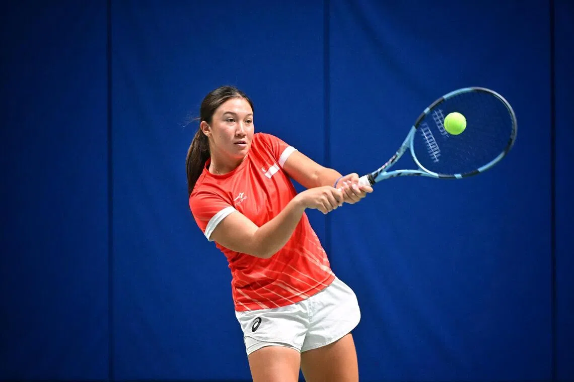 National tennis player Eva Desvignes training at the Kallang Tennis Hub on Sept 17.