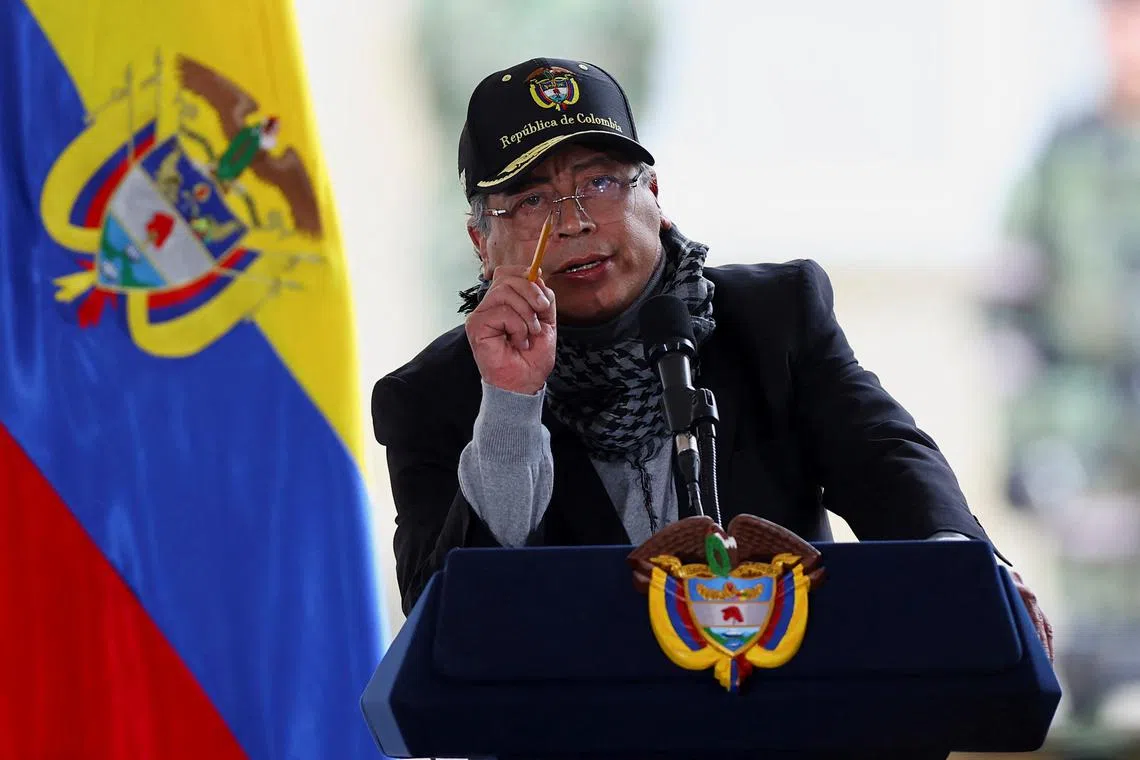 Colombian President Gustavo Petro speaks during the presidential signing of the Angel Law and the Lorenzo Law against animal abuse, at the presidential palace in Bogota, Colombia April 23, 2025. REUTERS/Luisa Gonzalez/File Photo