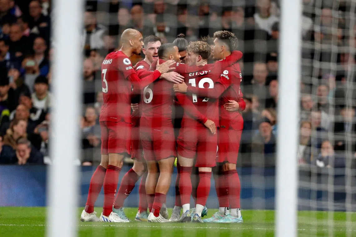 Liverpool players during the English Premier League football match between Tottenham Hotspur in London on Nov 6, 2022.