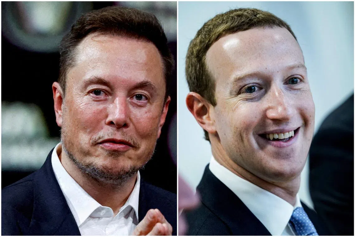 Mr Elon Musk (left) and Mr Mark Zuckerberg have been egging each other into a mixed martial arts cage match in Las Vegas since June.