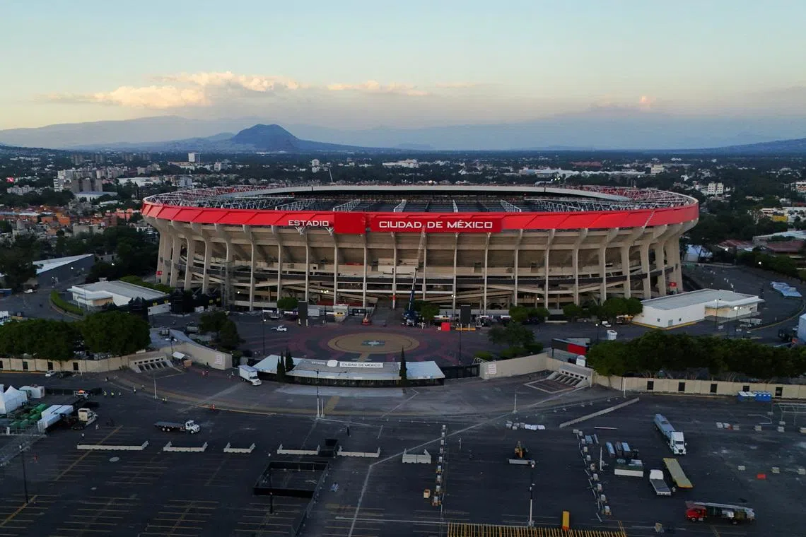A drone view of Banorte Stadium, temporarily renamed Mexico City Stadium (Estadio Ciudad de Mexico), as renovation work continues ahead of the World Cup, which begins June 11, in Mexico City, Mexico, May 15, 2026. REUTERS/Henry Romero