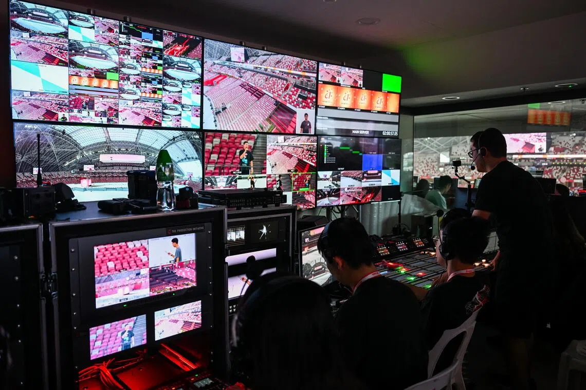 Camera director’s room at the National Stadium on July 31.