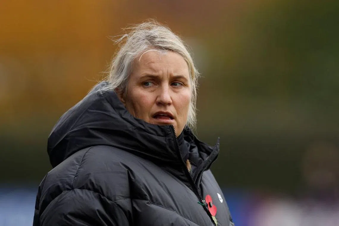 FILE PHOTO: Soccer Football - Women's Super League - Everton v Chelsea - Walton Hall Park, Liverpool, Britain - November 12, 2023 Chelsea manager Emma Hayes before the match Action Images via Reuters/Jason Cairnduff/File Photo