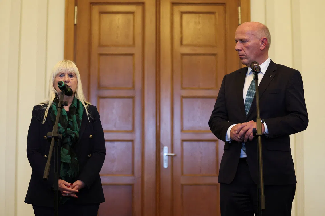 Berlin’s Governing Mayor Kai Wegner and Berlin’s Senator for Interior, Digitalisation and Sport Iris Spranger attending a press conference on Aug 28 about a cyberattack which hit the Berlin’s Senate network.