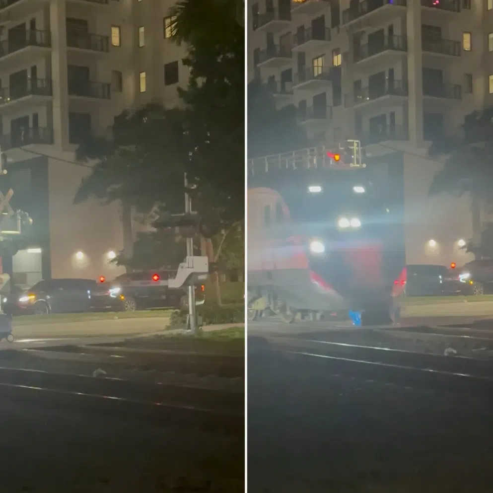 The Uber Eats delivery robot had been stalled on the tracks for about 15 minutes when a train ran into it.
